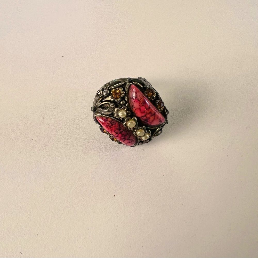 Ring Adjustable Pink Perl Oval Gothic